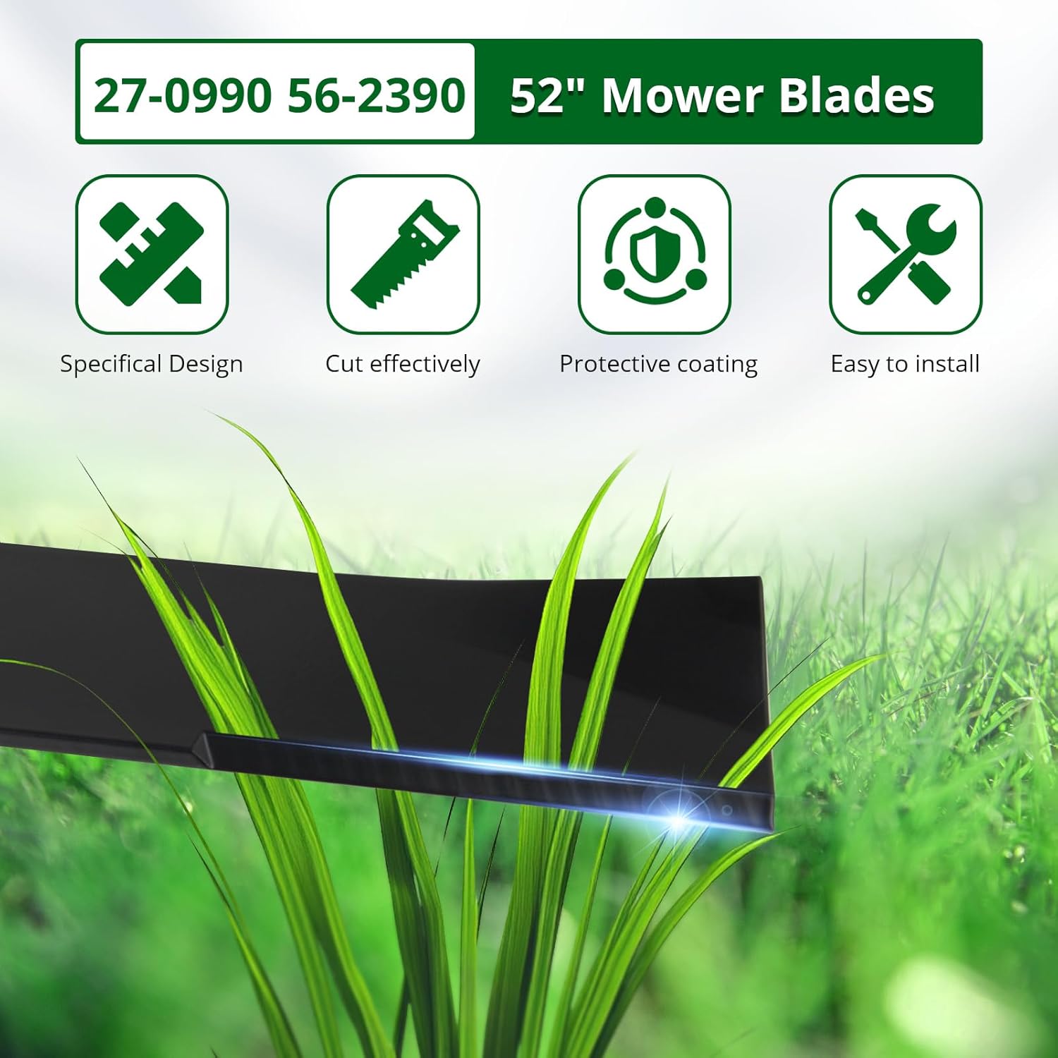 27-0990 Mower Blade Compatible with to ro Z Master TimeCutter ZX 52" Deck, High Lift Blades for 56-2390 92-7961 106-0626, 18" Length 1/2" Blade Hole, 3 Pack
