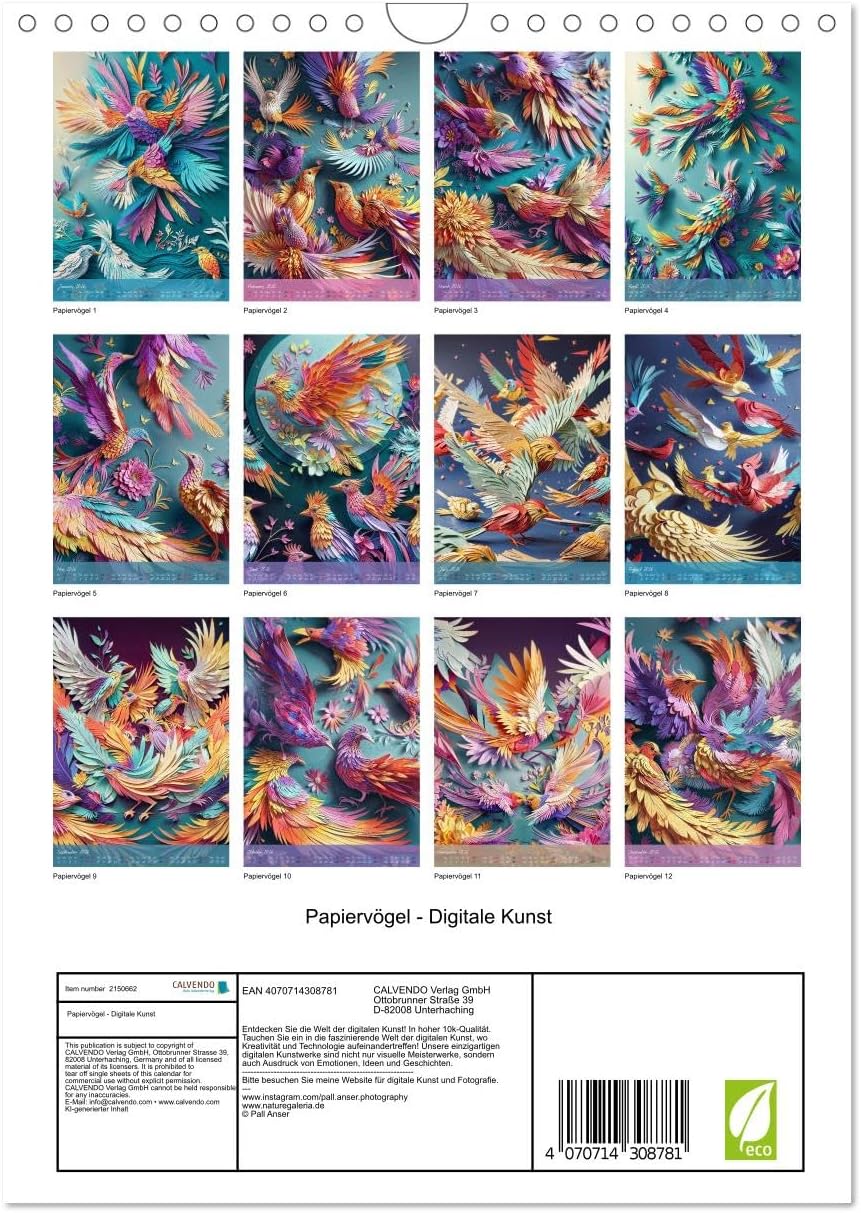 Paper birds - Digital art, US-Version (Wall Calendar 2026 DIN A4 Portrait), CALVENDO 12 Month Wall Calendar