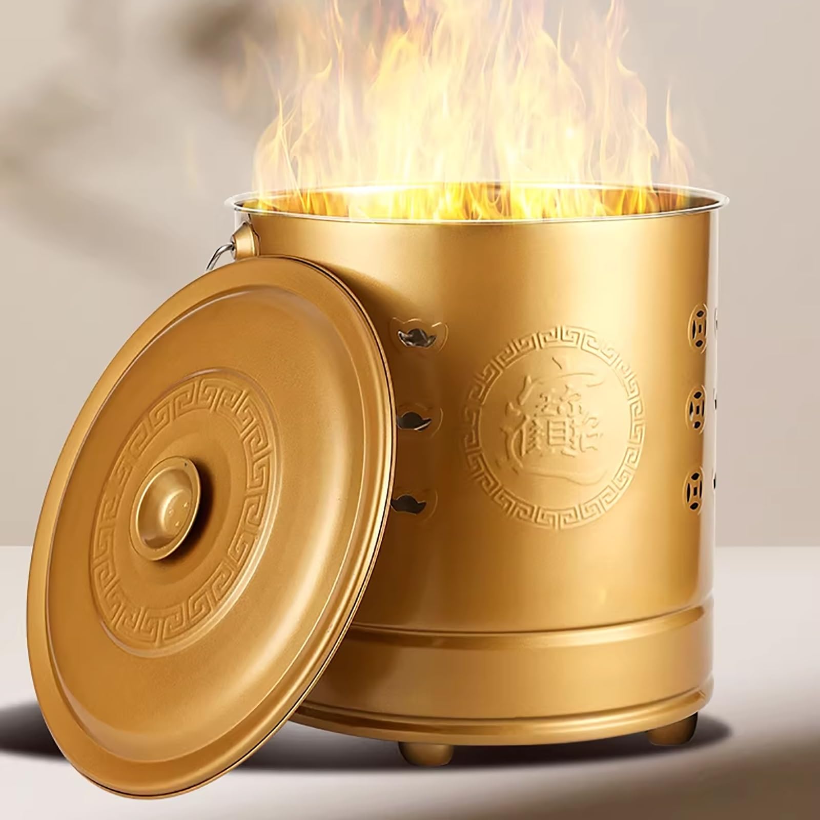 Incinerador de exterior con tapa y asa para quemar documentos y papeles