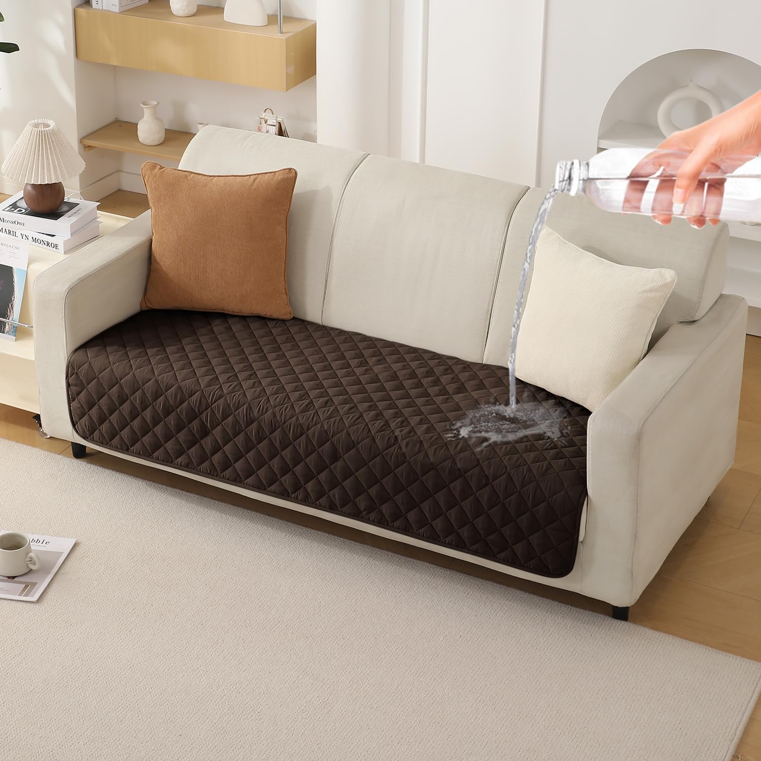 HOKIPO Polyester Quilted Waterproof Sofa Cover Mats For 1/2/3 Seater Sofa And L Shape. Make Your Own Sofa Cover Set, Mat Length 81(D) X 60(L) Cm, Chocolate Brown (Ar-4963-W1)