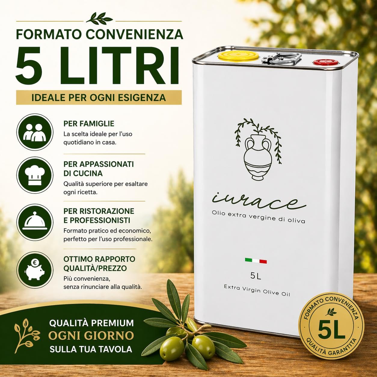 Olio Extravergine di Oliva 100% Italiano – Calabria Ionica – Blend Pregiato di Carolea, Pendolino e Cultivar Locali – Estratto a Freddo – IURACE