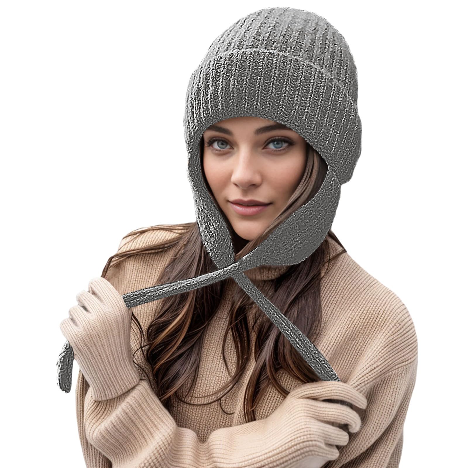 JMEDICWinter Huts Solid Outdoor Hat Winter Plush Warm Knit Ear Warm Hat Over Ear Cap Hat Warmer for Men Bear Ears Hat Adult