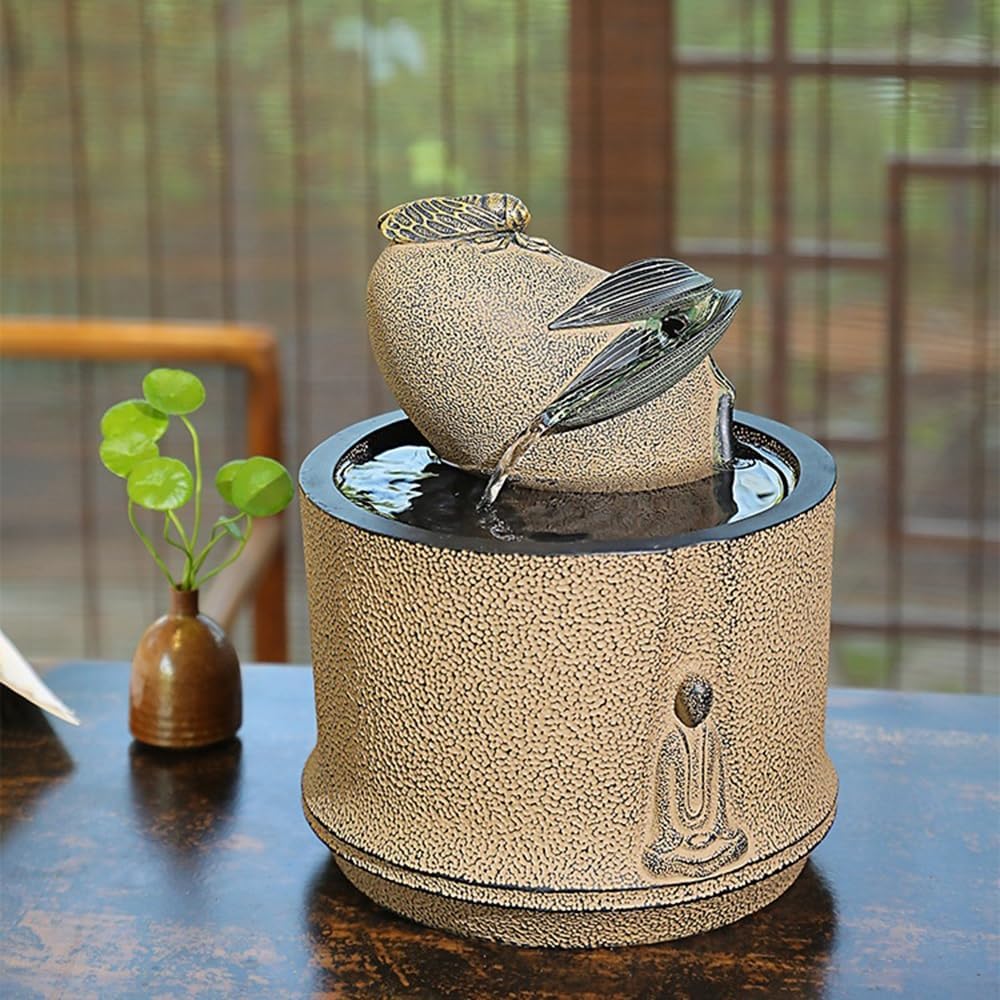 Tabletop Fountains Resin Meditation Fountain Zen Relaxation Circulating Water Fountain Indoor Decorative Ornament Relaxation Fountains