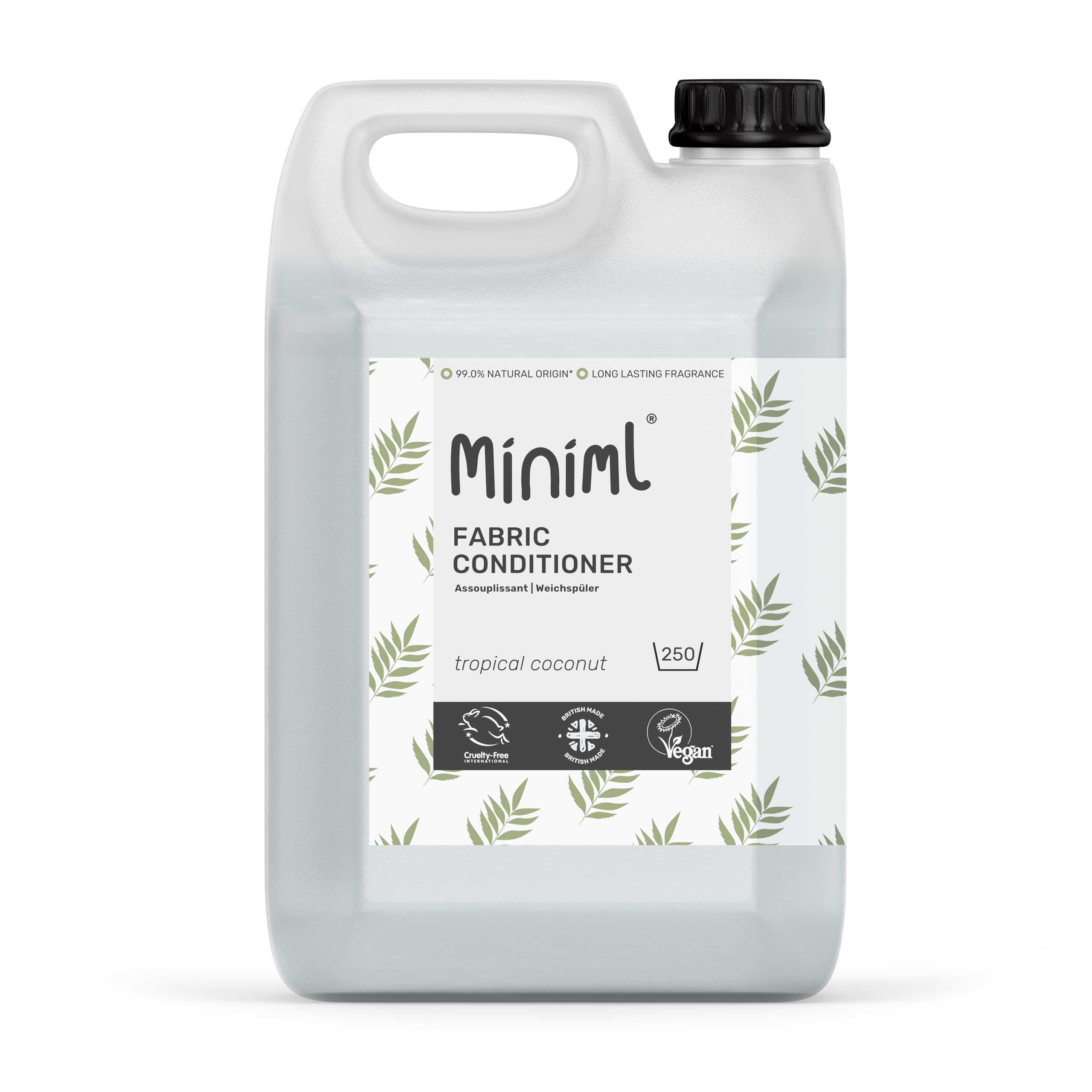 Miniml Eco Fabric Softener & Conditioner 5L Refill - Tropical Coconut Scented All Natural Fabric Softener for Sensitive Skin - 100% Vegan & Cruelty Free (250 Washes)