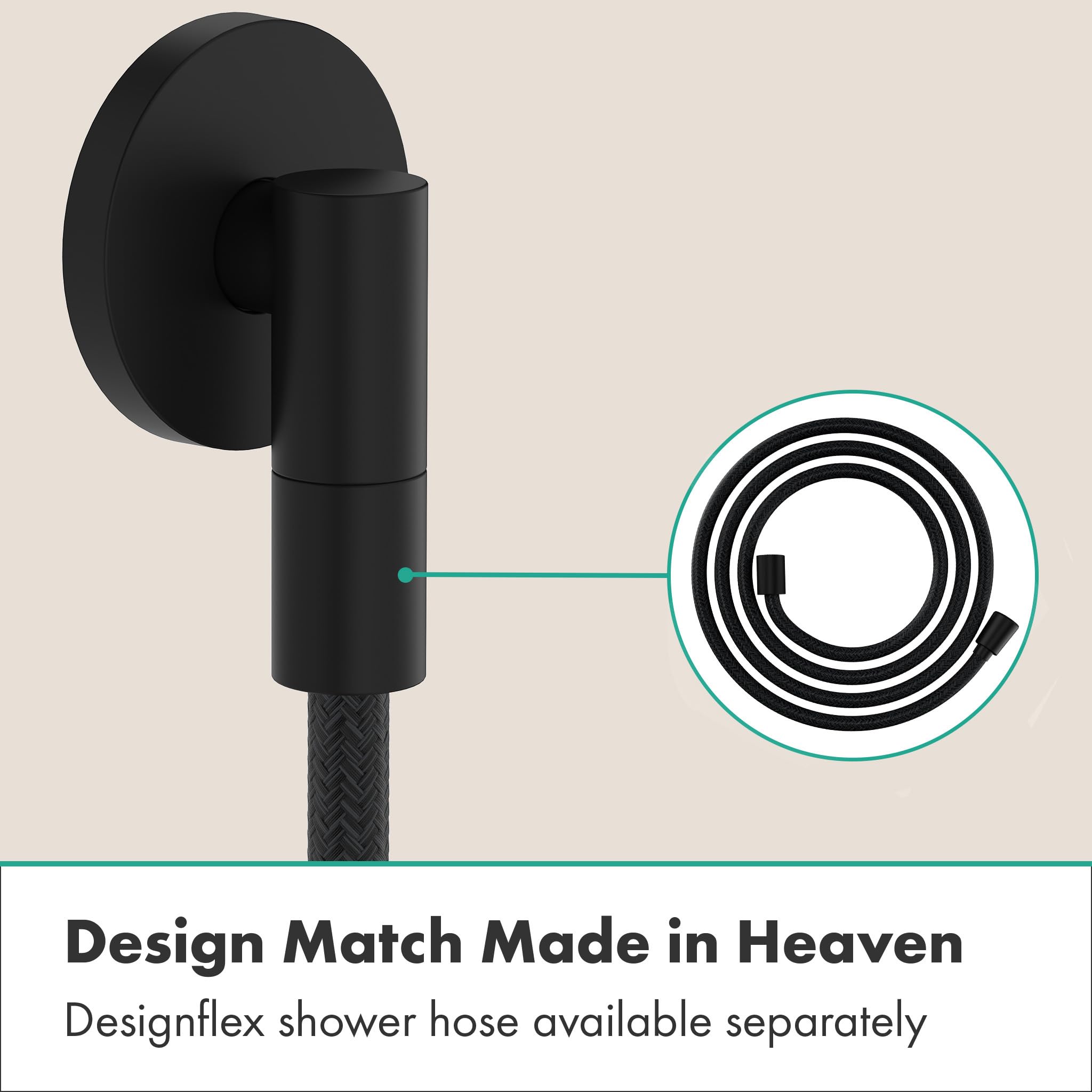 hansgrohe FixFit Fine S - toma de agua ducha, conector de manguera ducha con válvula antirretorno, negro mate, 28882670