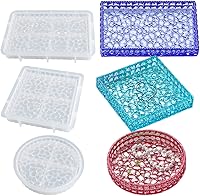 Wehous 3PCS Diamond Edge Silicone Resin Tray Molds - Square Rectangle Round Epoxy Casting for DIY Jewelry Trays Candle Holders Crafts