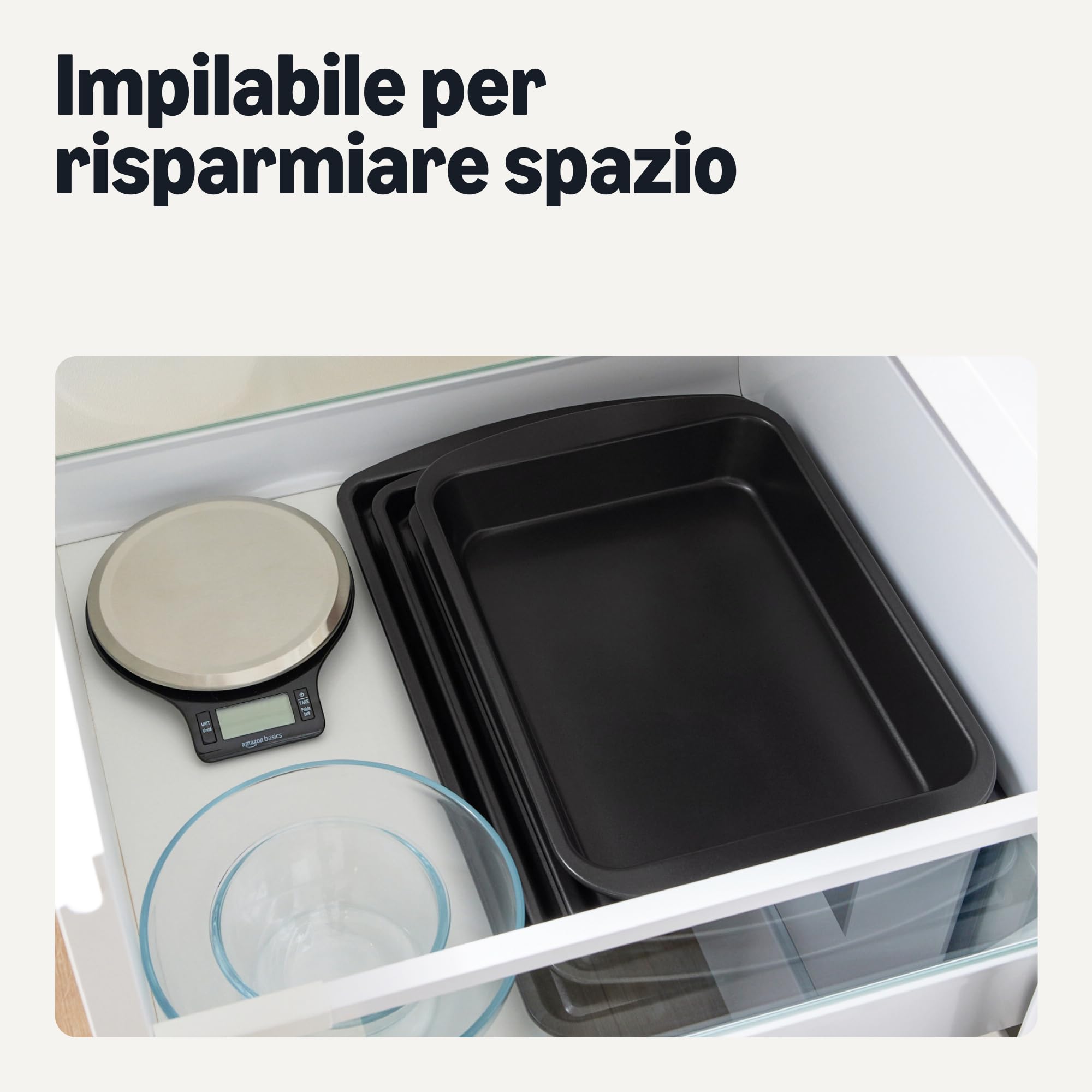 Amazon Basics Teglie Antiaderenti, Set di 3 Pezzi, Impilabili, Lavabili in Lavastoviglie e Adatte al Forno