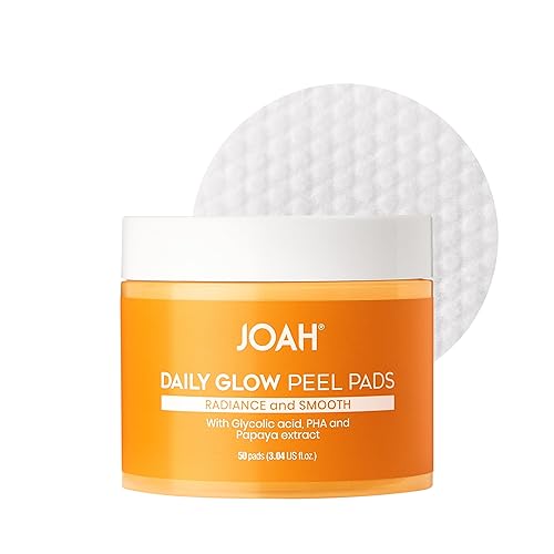 JOAH Daily Glow Almohadillas exfoliantes de algodón con ácido glicólico, infundidas con PHA y extracto de papaya, libres de gluten, parabenos,