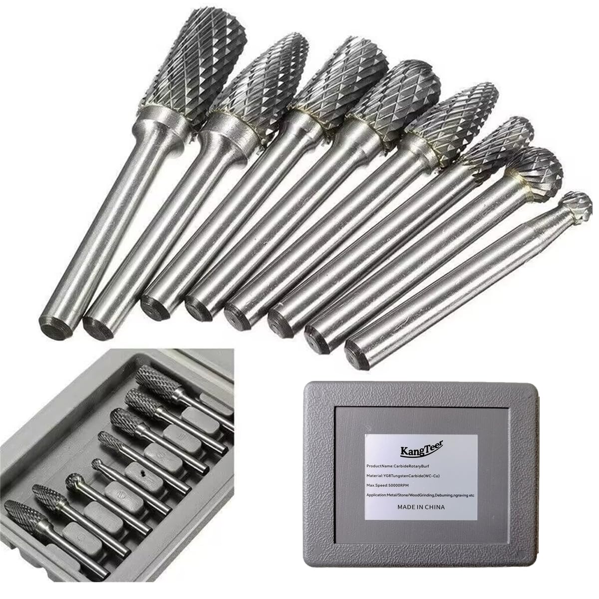 Set di 8 frese in carburo di tungsteno, con gambo da 6,35 mm, a doppio taglio, per smerigliatrice, trapano, lavorazione del legno, sbavatura, intaglio, perforazione, fresatura (8 x 1/4)