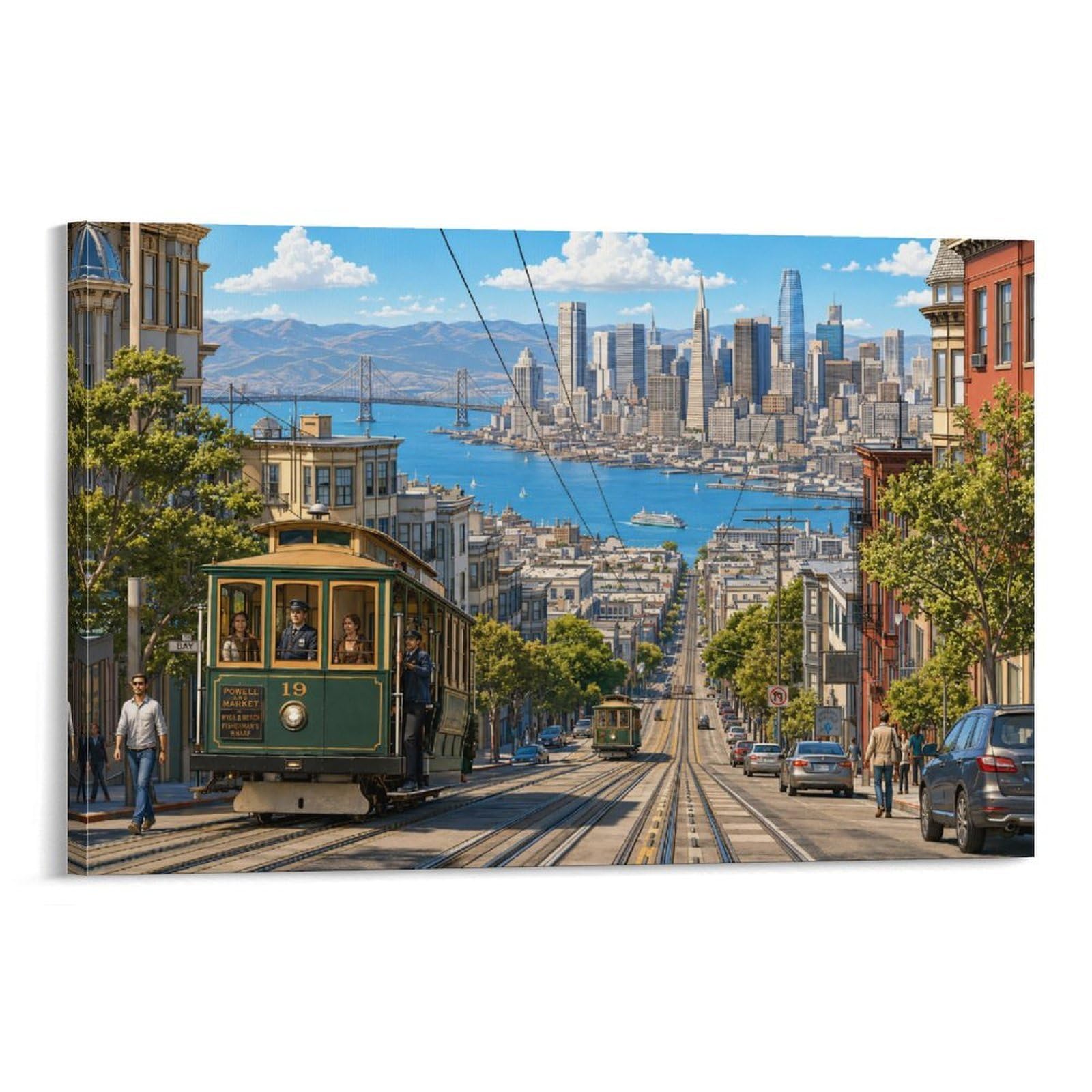 ASDFGHJKLZA San Francisco Hyde Street Canvas Prints Modern Poster California HD Pictures Wall Art Decor for Home, Office, Bedroom, Living Room Decorations, Gift 20x30inch(50x75cm)