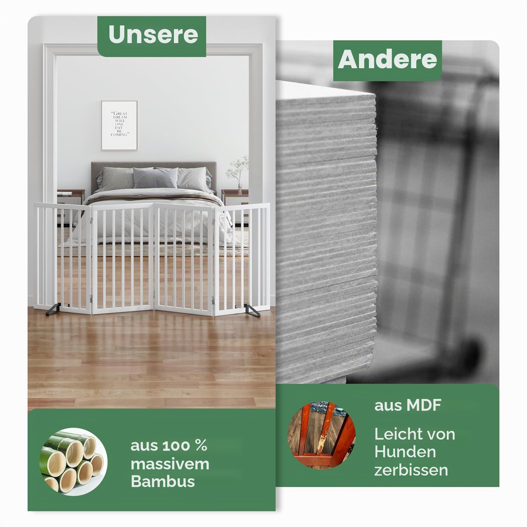 Hundegitter freistehend faltbar 4 Paneele Metallstützfüße Raumteiler Weiß