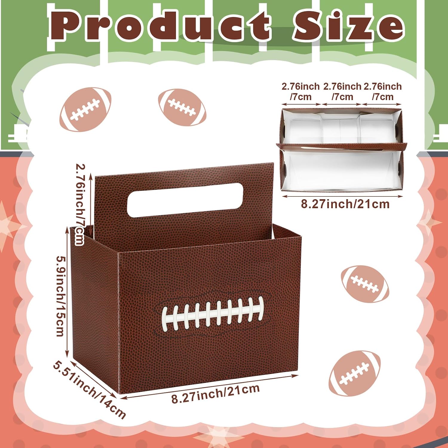 Gueevin Football Utensil Caddy Utensil Holder for Soccer Party Supplies Brown Paper Cutlery Holder with Handles for Party Decorations Caddy for Cups Spoons Forks Napkins Plates(Football 1)