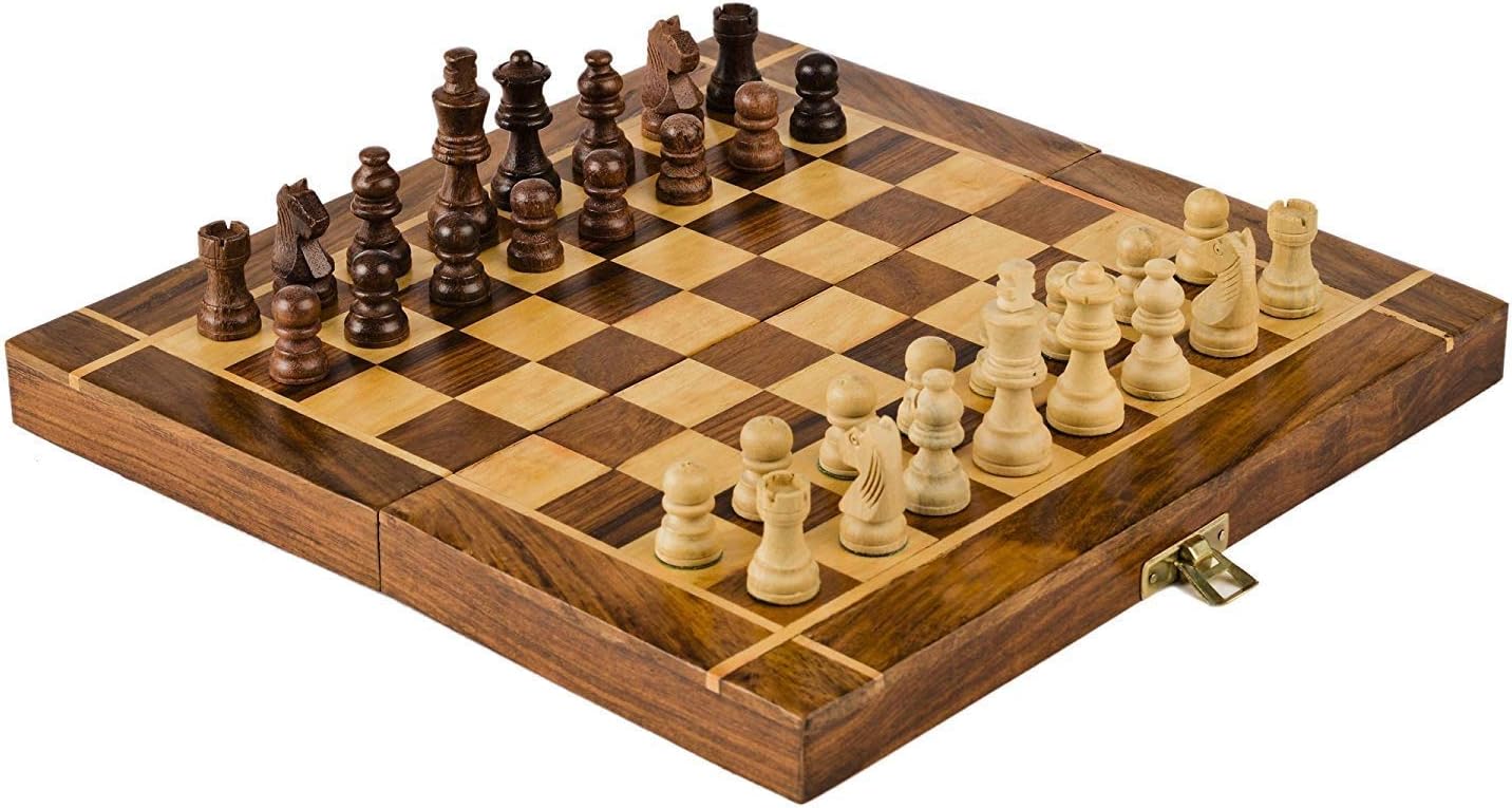 Naayaab Craft Wooden Chess Board with 32 Pawns, Folding Board Small Size (10 Inch)