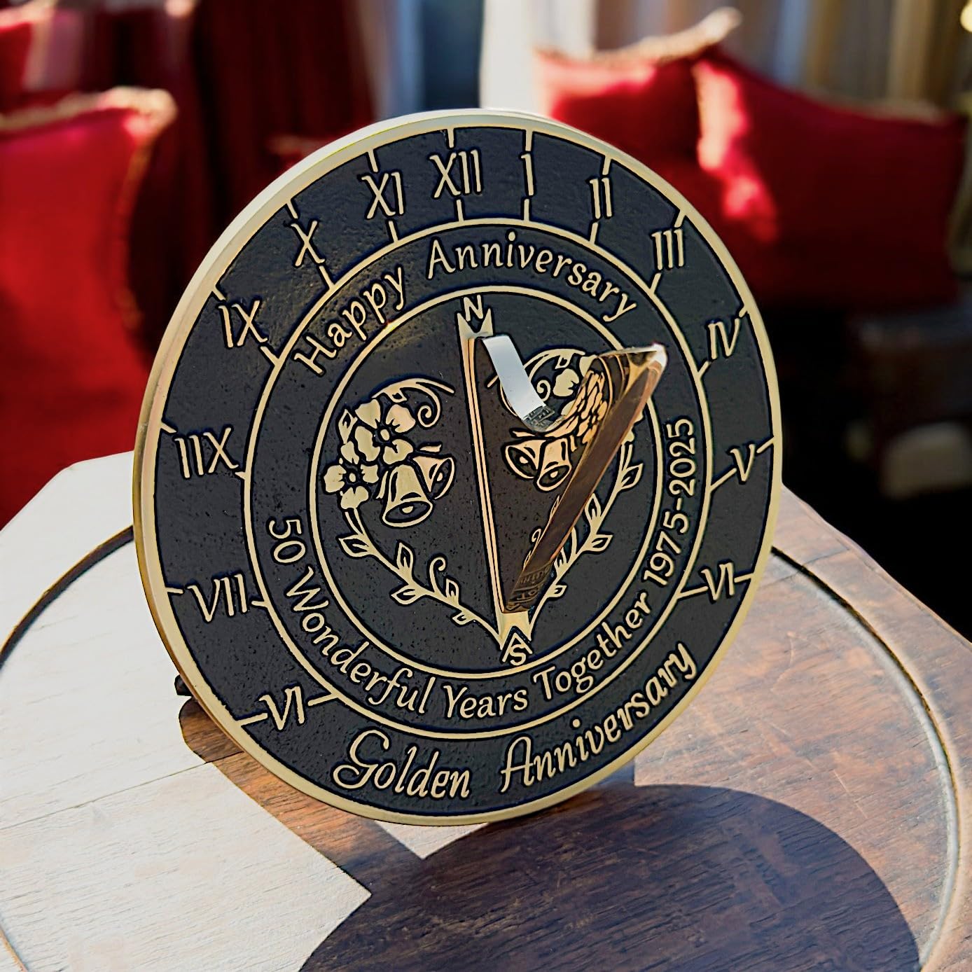 Meridiana regalo per anniversario per il 50° anniversario di matrimonio d'oro nel 2025, decorazione per la casa in metallo riciclato o idea regalo per il giardino, fatta a mano nel Regno Unito per