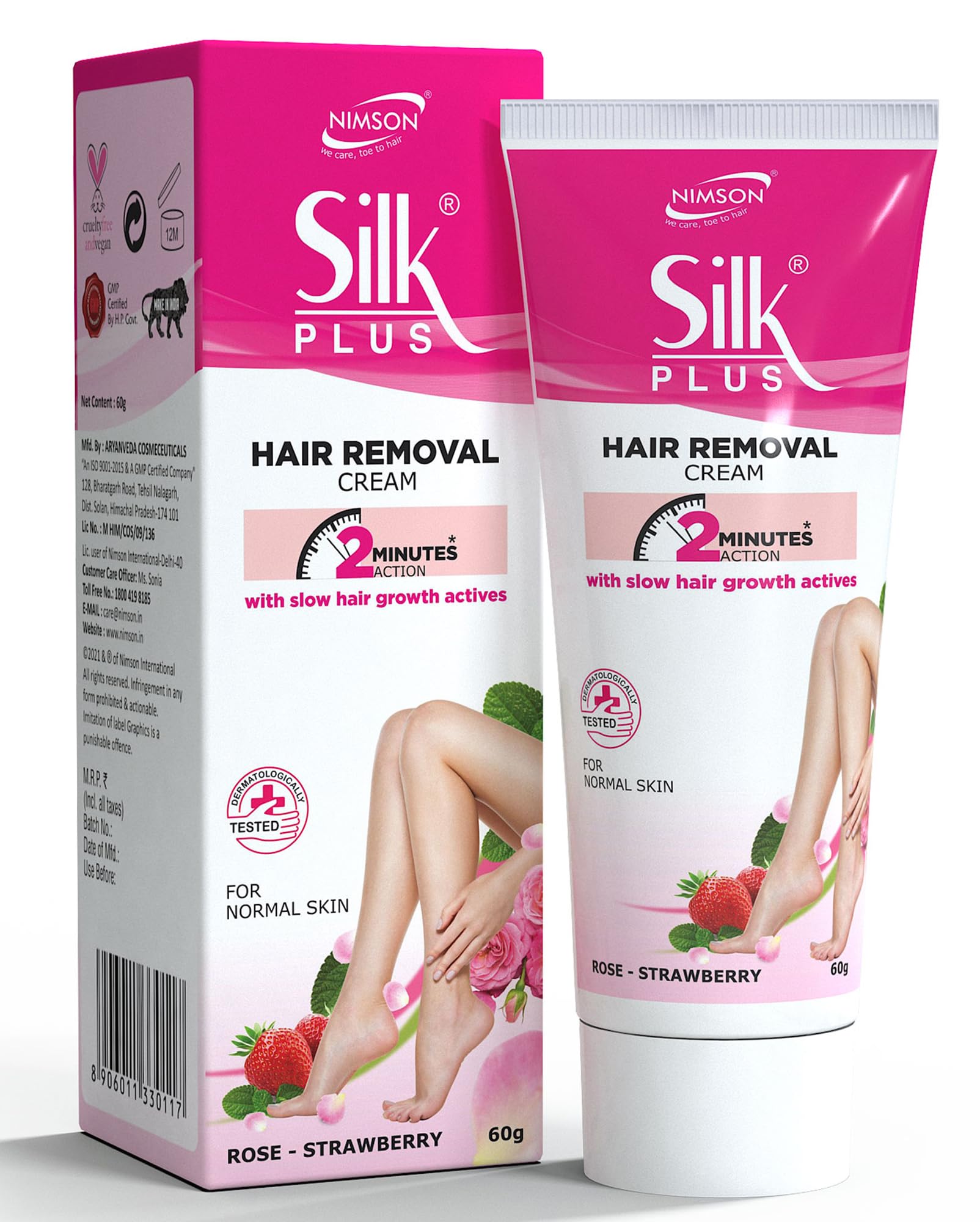 Nimson Silk Plus Strawberry Hair Removal Cream Suitable for Legs, Underarms, Bikini Line & Arms For Normal Skin - 60g-image-4