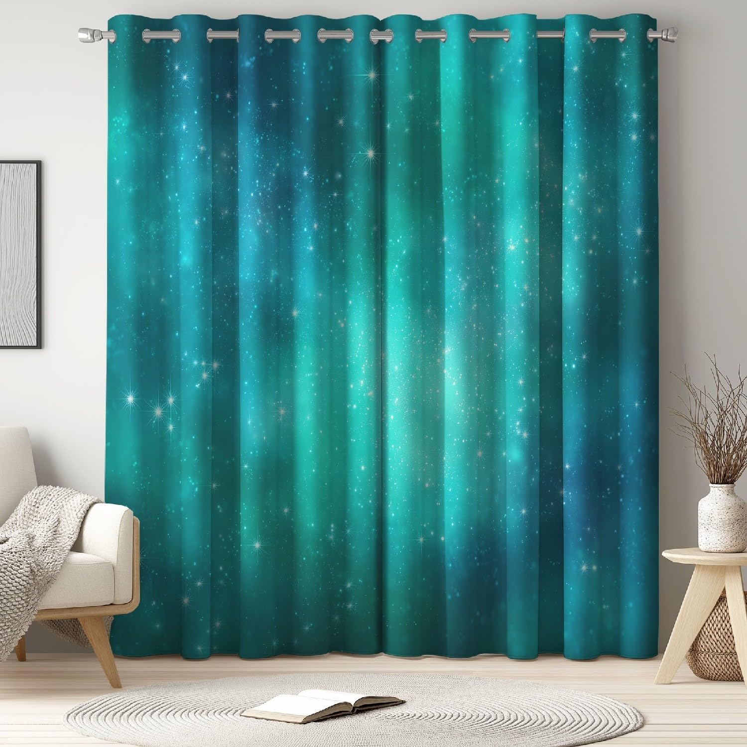 Lot de 2 rideaux 140x160 cm avec oeillets occultants thermiques bleu