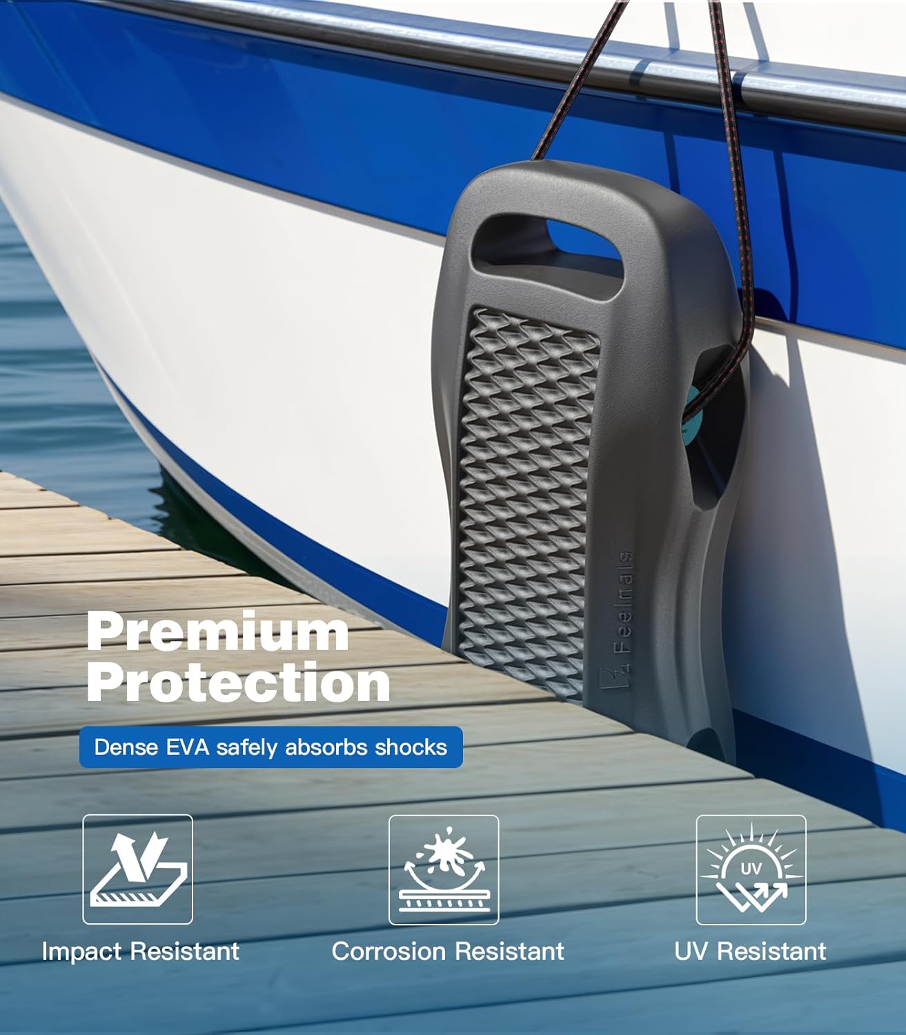 Boat Fenders Boat Bumpers for Docking, Upgraded Marine Grade EVA Dock Bumpers, 22.5" Large Size Non-Slip No-Inflation Fenders for Pontoon, Jet Ski, Fishing Boat, Jon Boat, 2-Pack, Gray