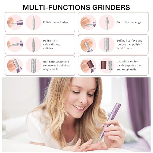 Miniatura 5 de JISHO Taladro de uñas profesional, recargable portátil con carga máxima de 20000 RPM, carga USB-C, diseño ligero, taladro eléctrico de uñas, regalo