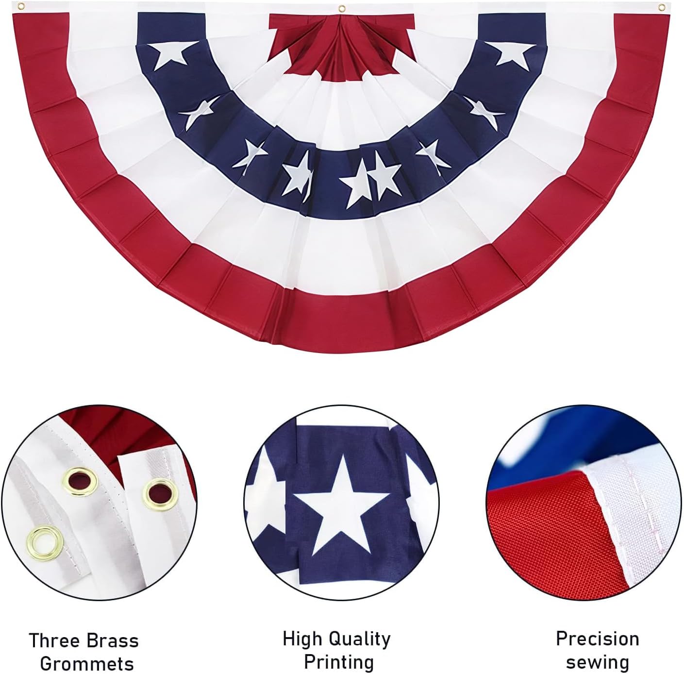 3X6FT 4th of July Decorations, American Flag Bunting Patriotic Decorations, Large Size USA Pleated Half Fan Flag, Banner Indoor/Outdoor Decorations, Independence Day and Veterans Day(Set of 5)