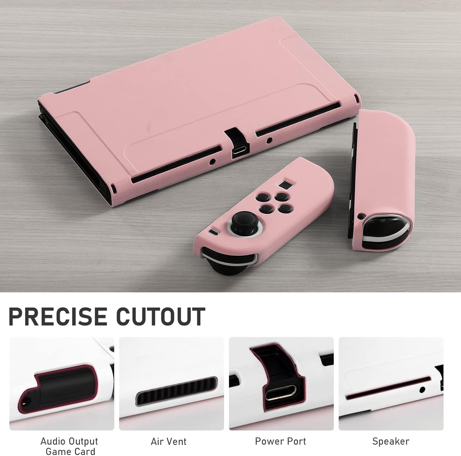 Switch OLED Case for Nintendo Switch OLED Model, Dockable Cover Soft TPU Protector Case for Switch OLED Grips & Console and Accessories with 2 Pcs Thumb Caps, Pink - Image 6