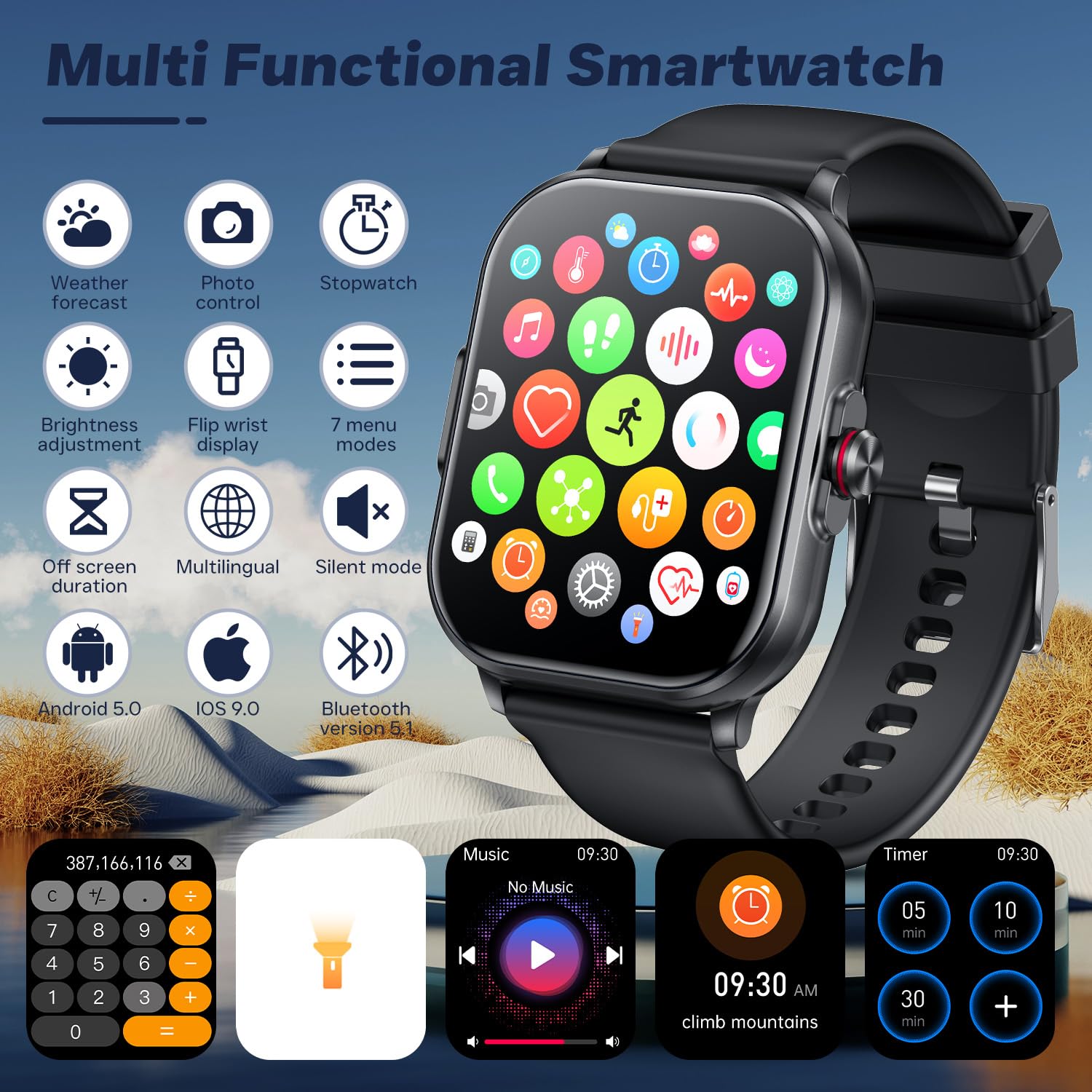 Reloj Inteligente Hombre con ECG+HRV: 2.01" HD Llamadas Smartwatch con Pulsómetro Monitor Presion Sueño 100+ Modos Deportivos Smart Watch Podómetro Pulsera Actividad IP68 Impermeable para iOS Android