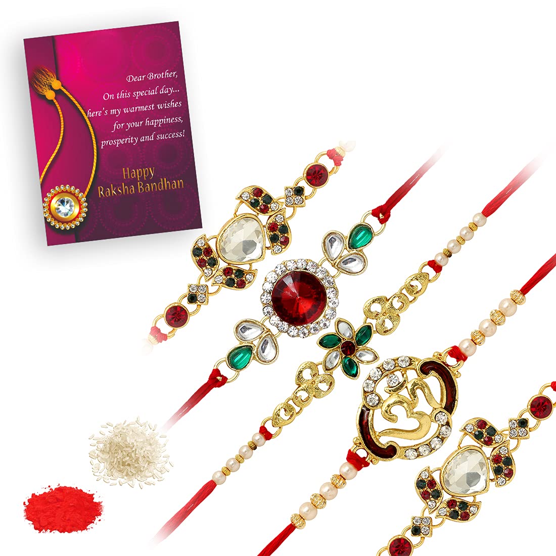 Preyans from Jaipur Mart Kundan & Pearl Designer Rakhi Combo with Roli Chawal Pack for Brothers (5 Rakhi)(RKH185CMB) (B07SSLGN9T) Amazon Price History, Amazon Price Tracker