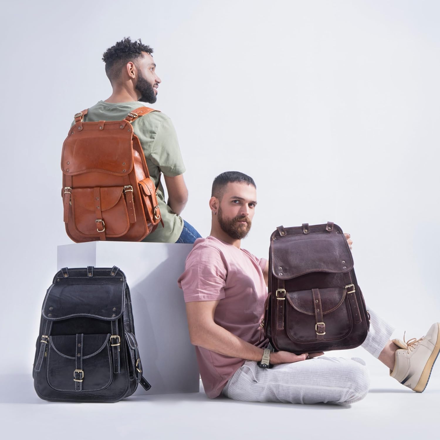 Handmade World Vintage Full Grain 20 Inch Leather Laptop LARGE Backpack Casual Bookbag Daypack Travel Rucksack (Brown) - Image 8