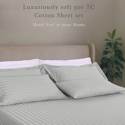 Miniatura 2 de Threadmill Juego de sábanas de algodón de lujo de 500 hilos, tamaño King, 4 piezas de 500 hilos, color gris claro y sedoso con bolsillo profundo