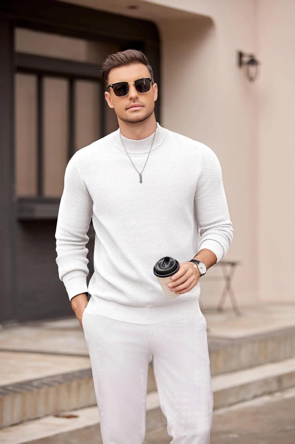 COOFANDY Men's Mock Turtleneck Sweater Long Sleeve Knitted Slim Fit Casual Half Neck Pullover Sweaters - Image 2