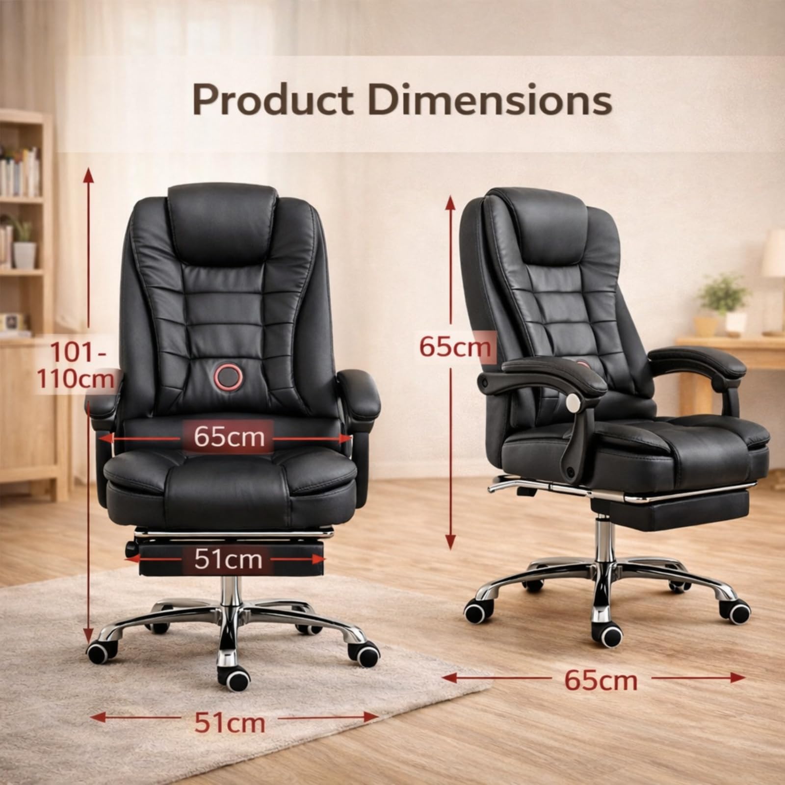 Krzesło biurowe – ergonomiczne krzesło biurkowe z podparciem lędźwiowym zagłówek, regulowane, wyściełane podłokietniki, wygodna poduszka do siedzenia, wysokie oparcie, krzesło kierownicze