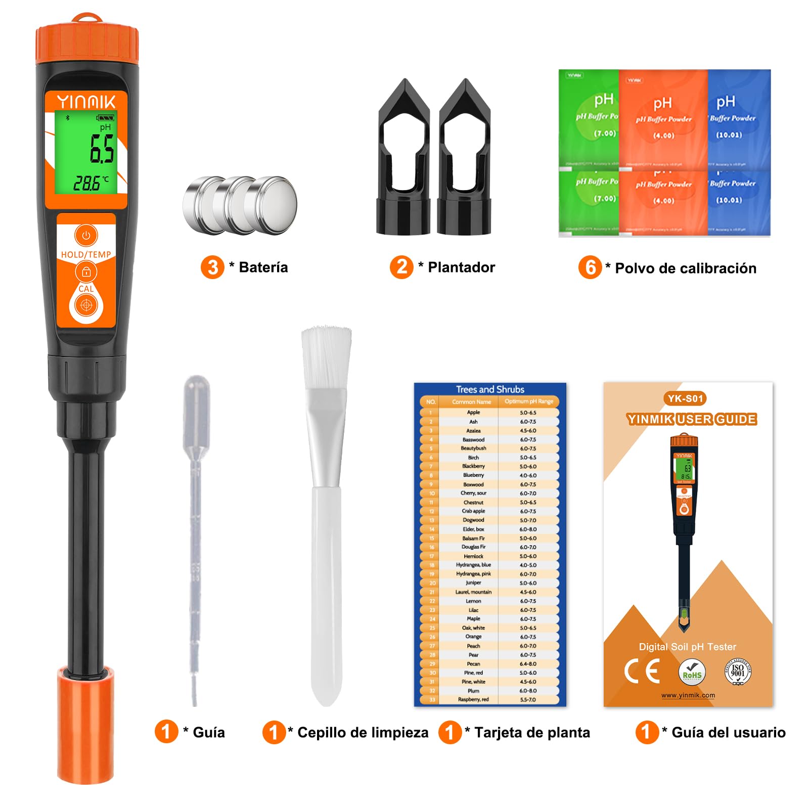 Medidor de pH Del Suelo, YINMIK Probador de Suelo Digital, Kit de Prueba de pH/temperatura para Analizar el Suelo y el Agua en Plantas Agrícolas y Exteriores, Jardines, Paisajismo y Césped