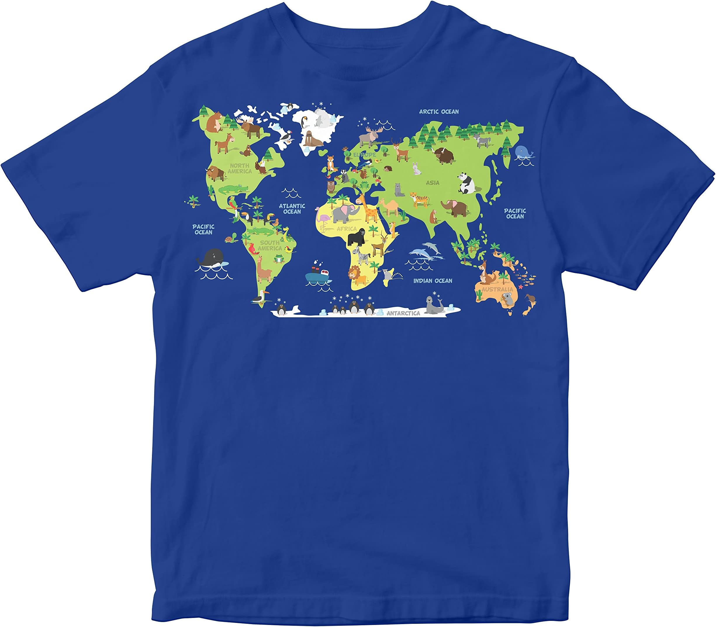 Kids T-Shirt Animal Atlas - World Map 100% Cotton Boy's Girl's Regular Fit Unisex T-Shirt
