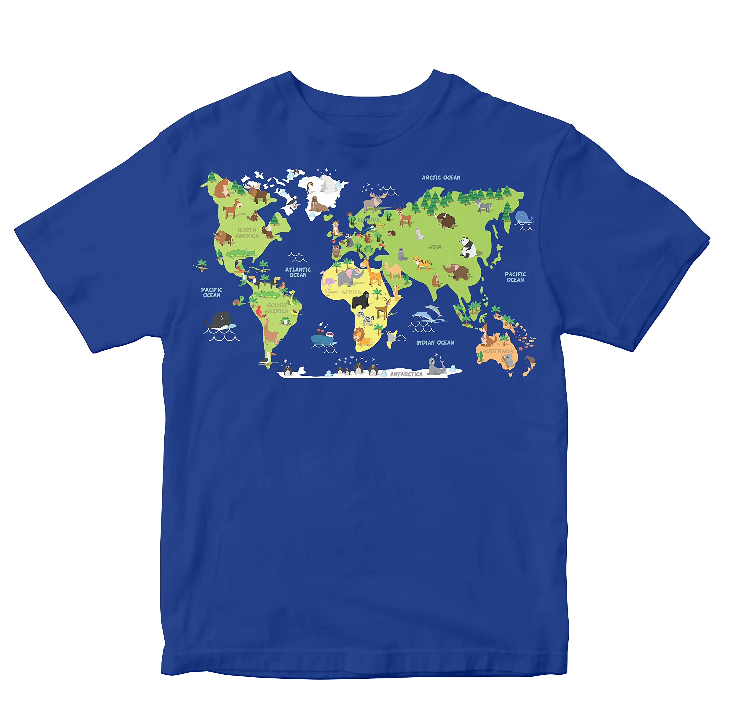 Kids T-Shirt Animal Atlas - World Map 100% Cotton Boy's Girl's Regular Fit Unisex T-Shirt