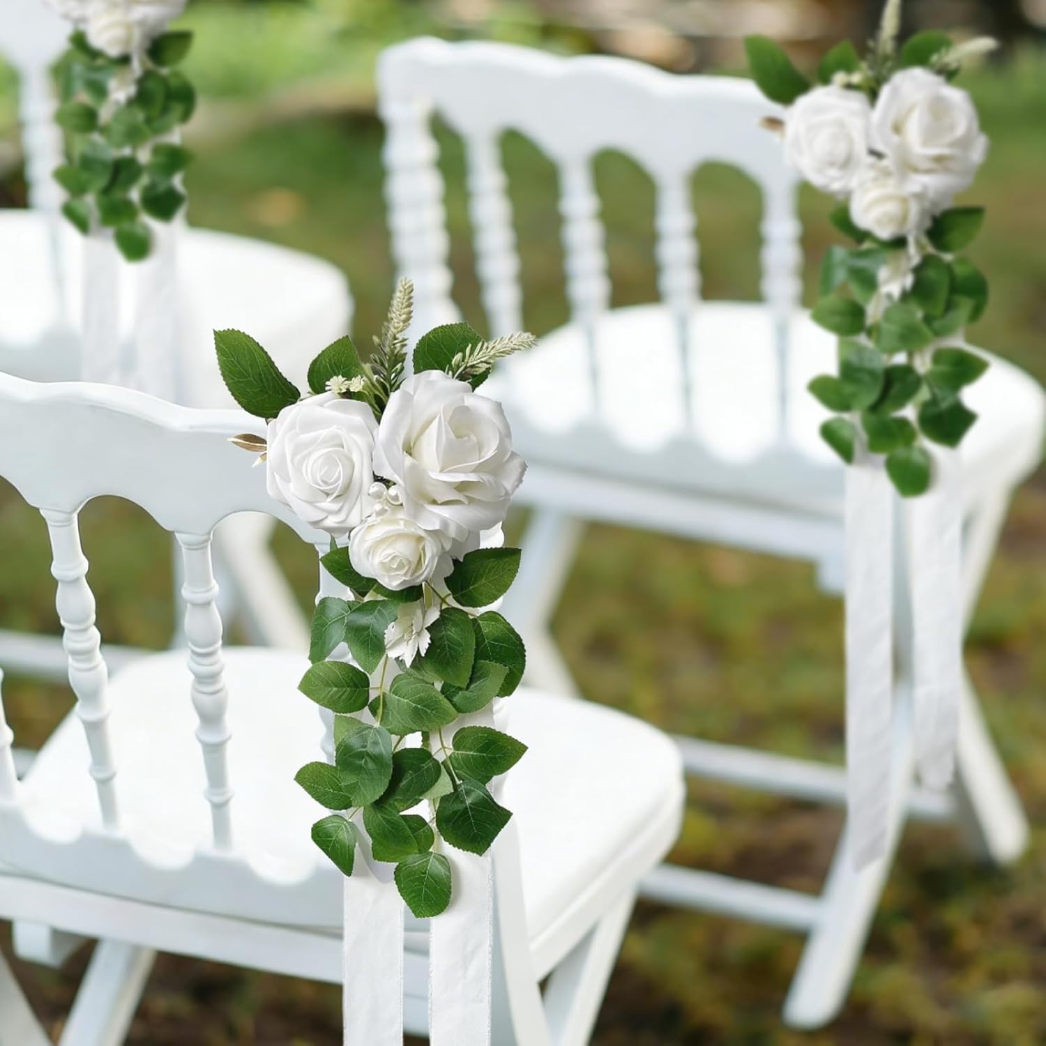 10 Pack Wedding Aisle Decorations for Wedding Chair - Pew Flowers for Church Chair Decorations with Artificial Flowers Ribbons for Arrangement Party Outdoor Decor