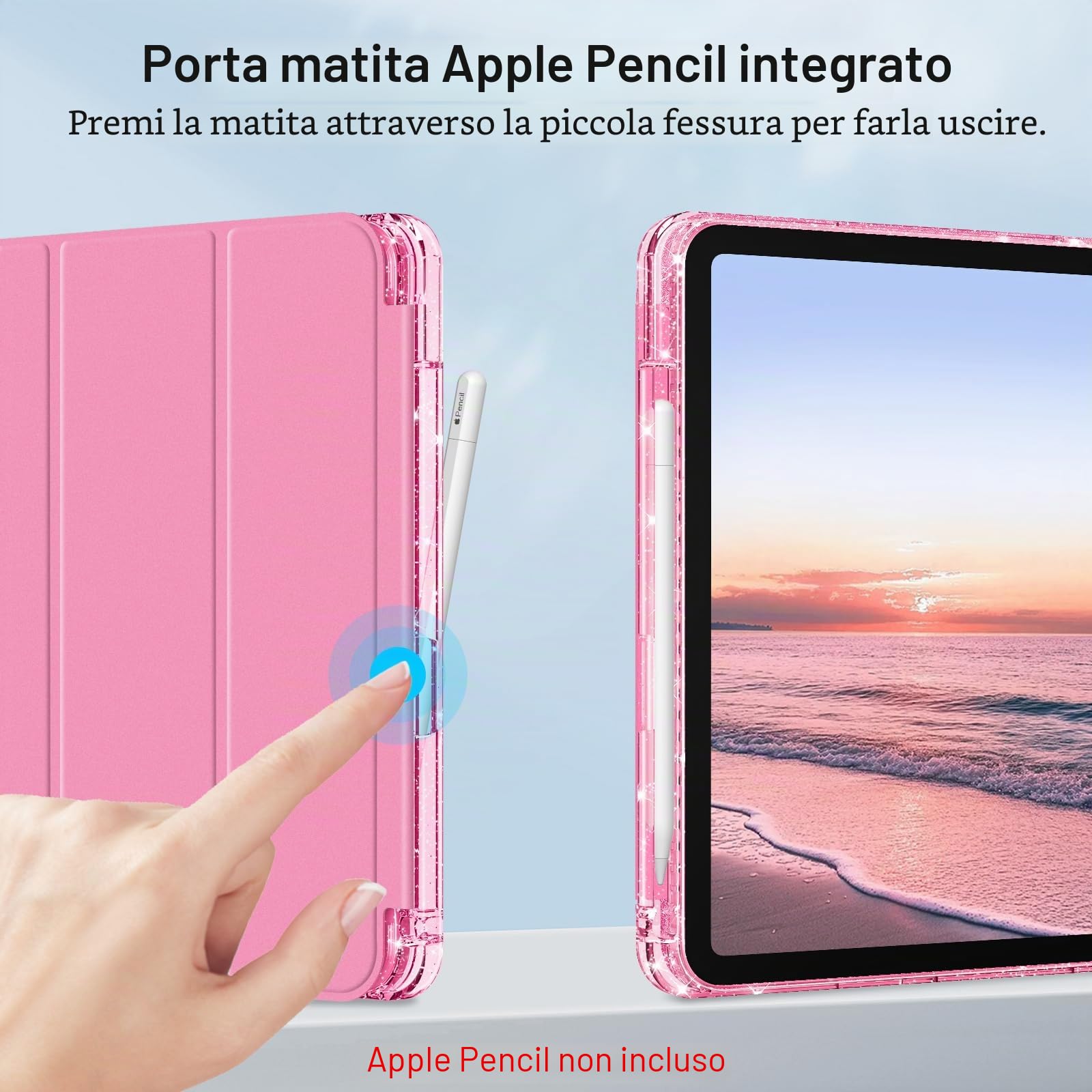 FINTIE Cover iPad 11" (2025) A16 11ª Generazione Antiurto Glittering Trasparente Custodia Posteriore con Auto Sveglia/Sonno, Magenta