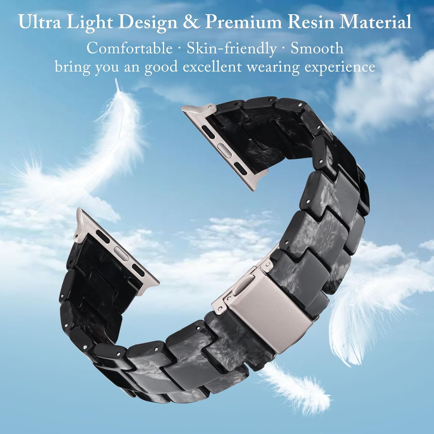 V.R.HOPE Resin Watch Band Compatible with Apple Watch Band for Women 38mm 40mm 41mm 42mm Starlight Fashion Lightweight Bracelet Strap for iWatch Series 11/10/9/8/7/6/5/4/3/2/1/SE3(Marble Black) - Image 2