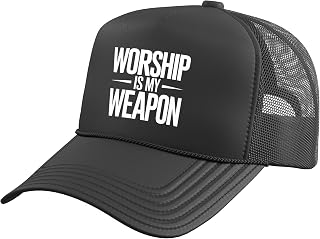 Worship is My Weapon Christian Spiritual Warfare Quote Trucker Hat with Adjustable Mesh Back