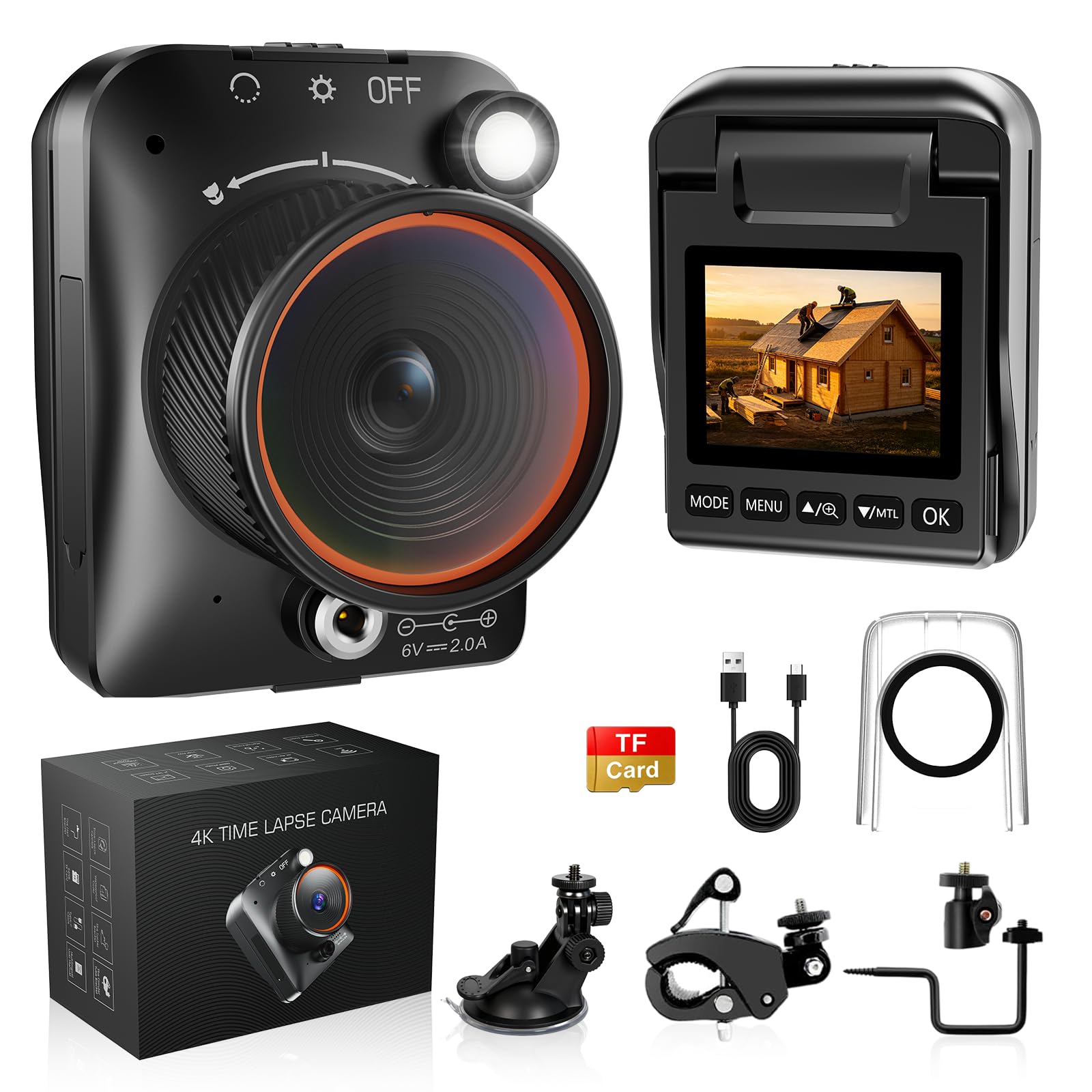 WiFi Fotocamera Time Lapse 4K AVI 1296P MP4 Video, Foto da 48 MP Telecamera Time Lapse, 180 Giorni di Registrazione, Messa a Fuoco Manuale Timelapse Camera per Cantieri, Impianti e Cucine (32 GB)