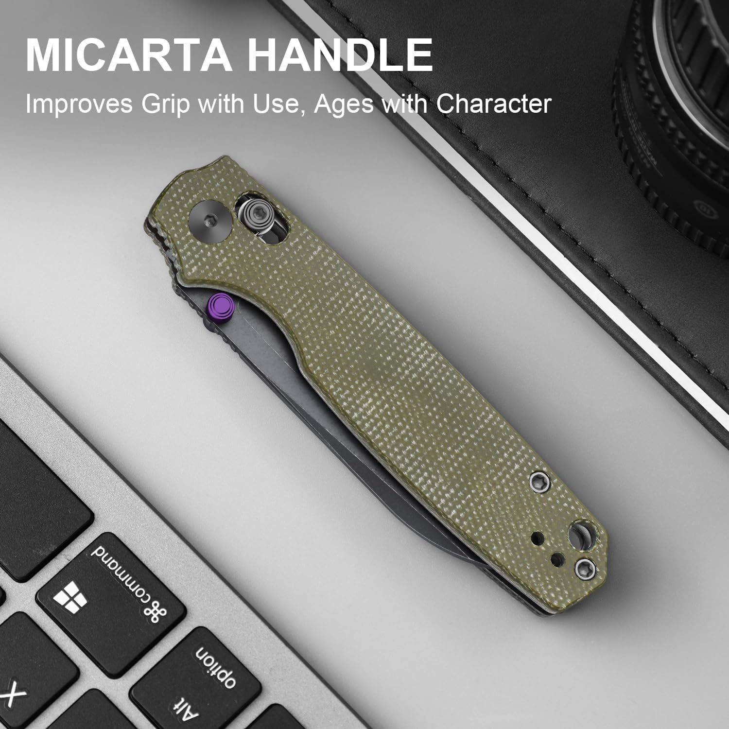 Kizer Pokiman CS Pocket Knife, 3.16" Sheepsfoot D2 Blade Folding Knives with Olive Green Micarta Handle, Thumb Stud EDC Knife for Men Women V3789M3