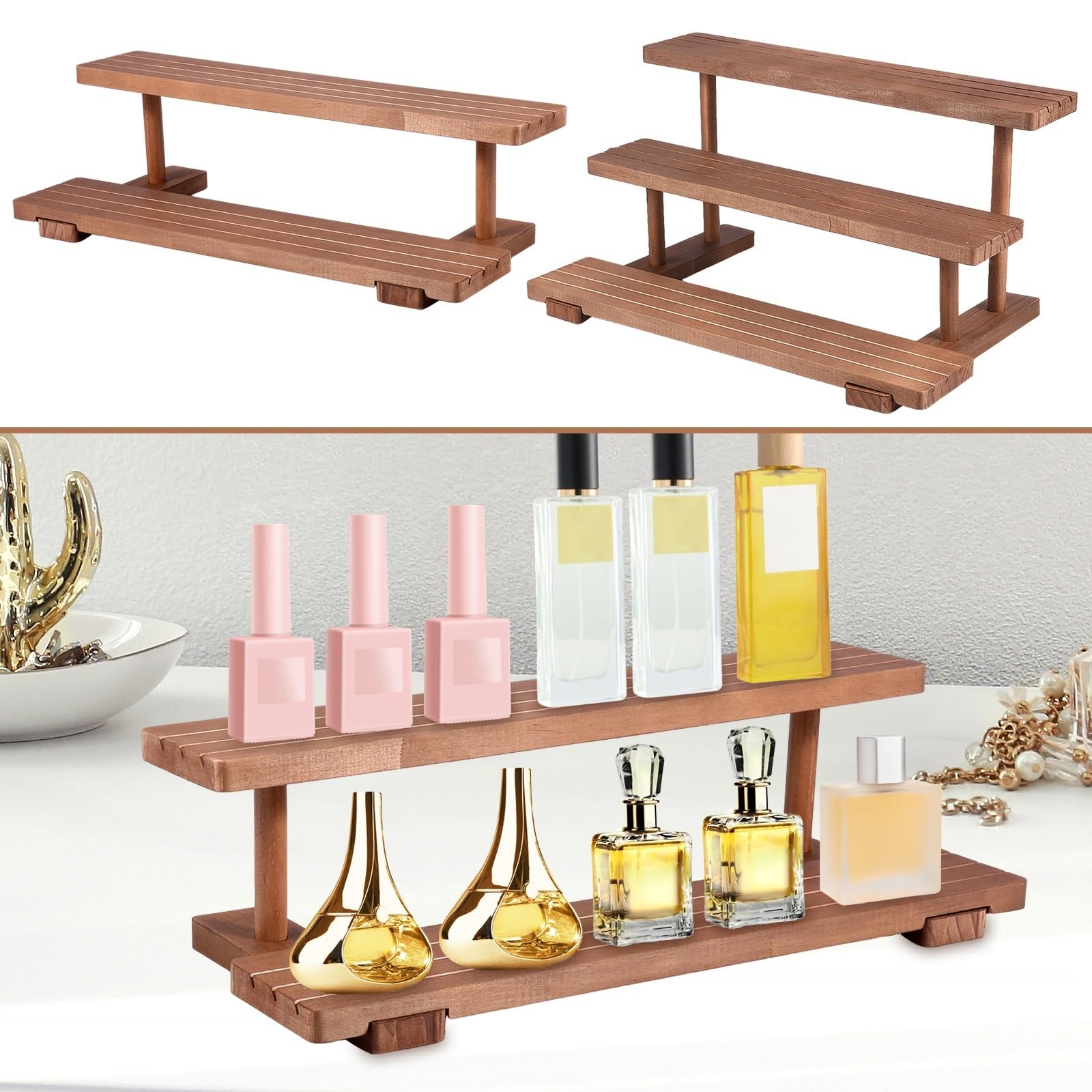 Presentoir a Parfum Présentoir à Cupcakes en Bois, fenêtre Dessert, comptoir de Parfum et cosmétiques, modèle, Mini étagère Figurines(Three Layers)