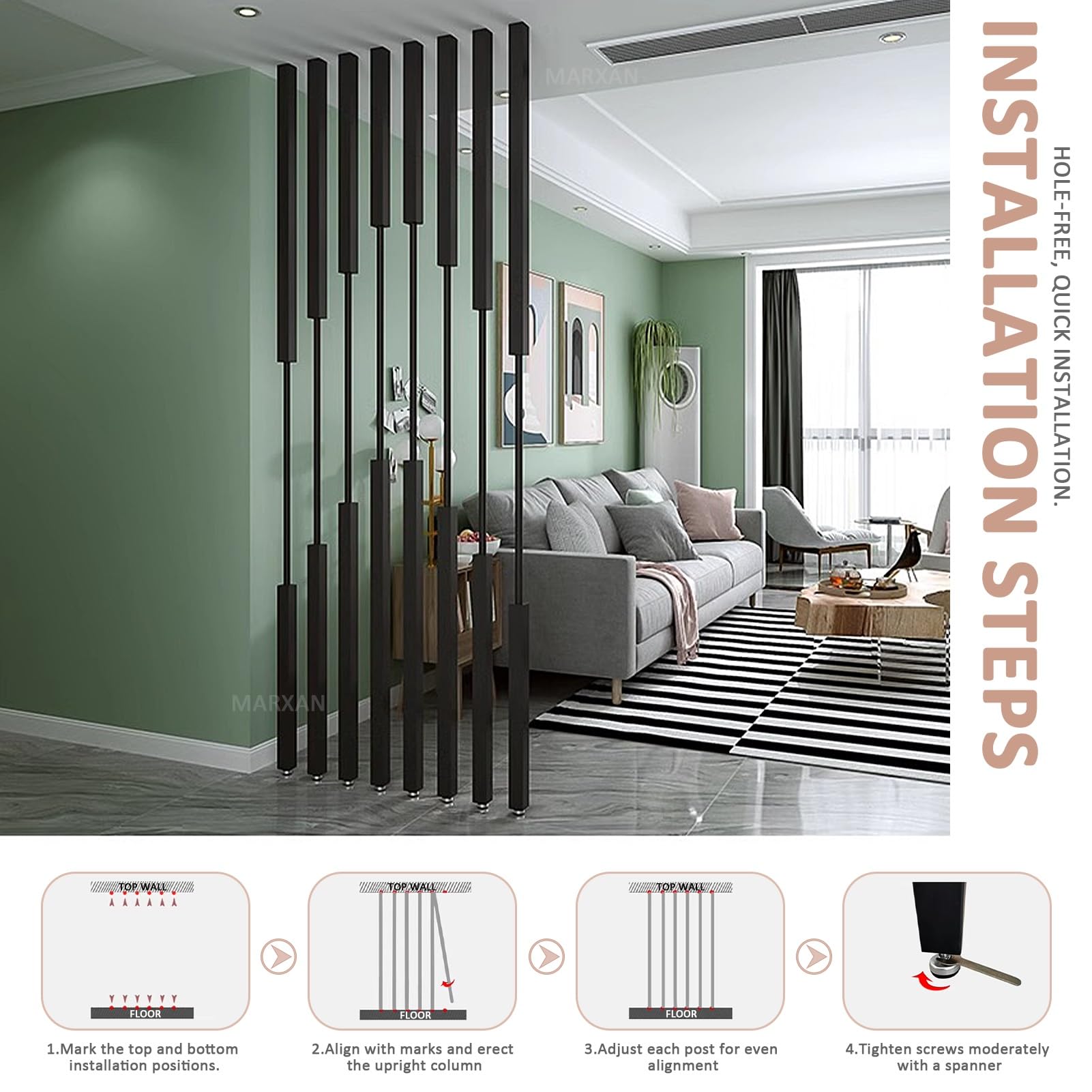 Divisorio per ufficio e casa, per garantire la privacy e decorare gli ambienti, senza bisogno di forare il soffitto o il pavimento, dimensioni personalizzabili.(8pcs-C,170cm/67in/5.6ft)