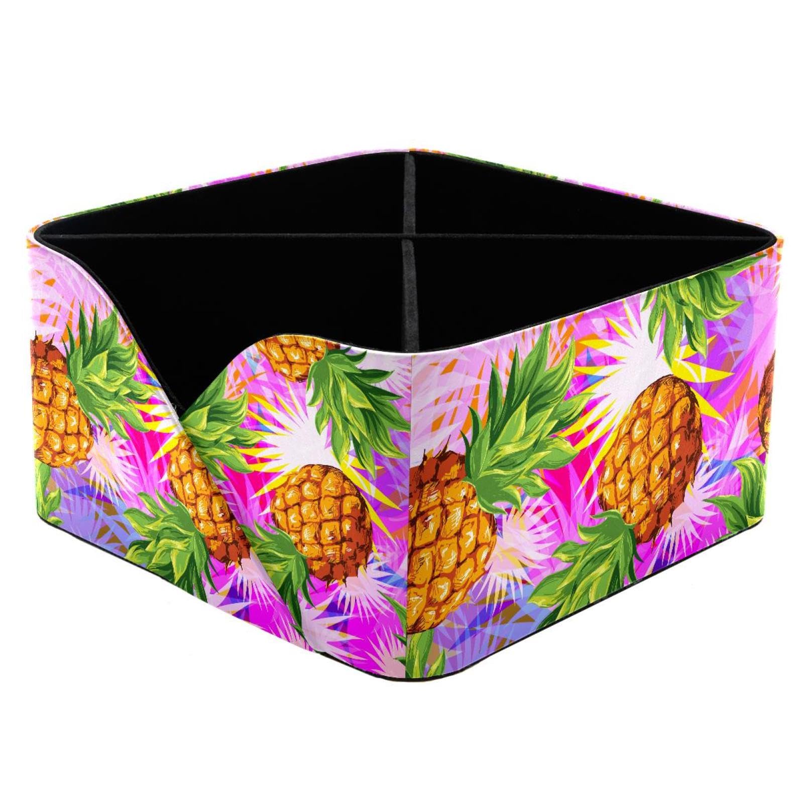 KengjuTesu Pineapples with Tropical Palm Leaves Desktop Organizer Pen Holder, Rectangular Pencil Cup for Office, Study and Makeup Stations