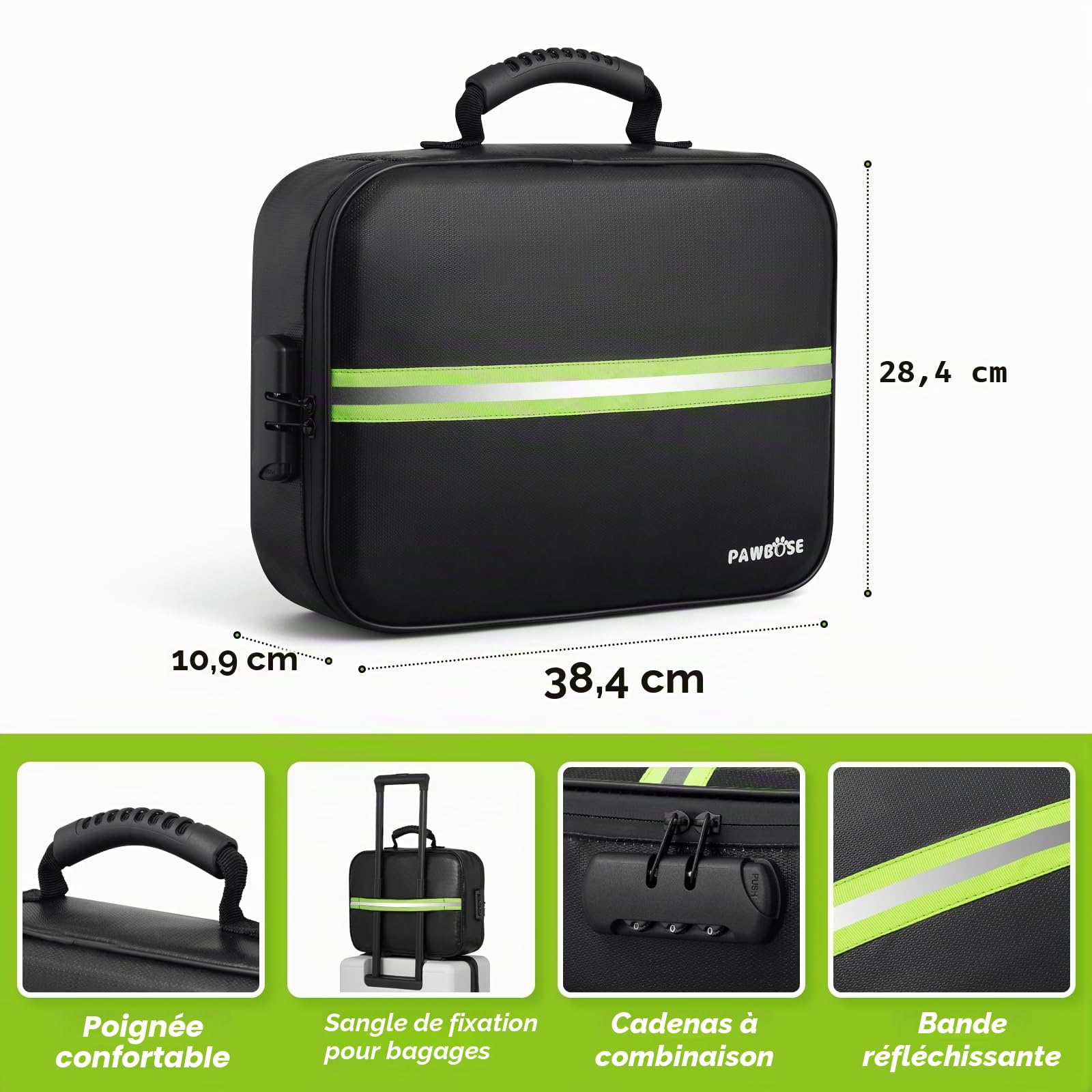 PAWBOSE Porte-Documents Ignifuge 1022 ℉, 38 x 28 x 11 cm Organiseur de fichiers avec Serrure, boîte isolée thermiquement et étanche pour Documents, Organisateur de Documents avec