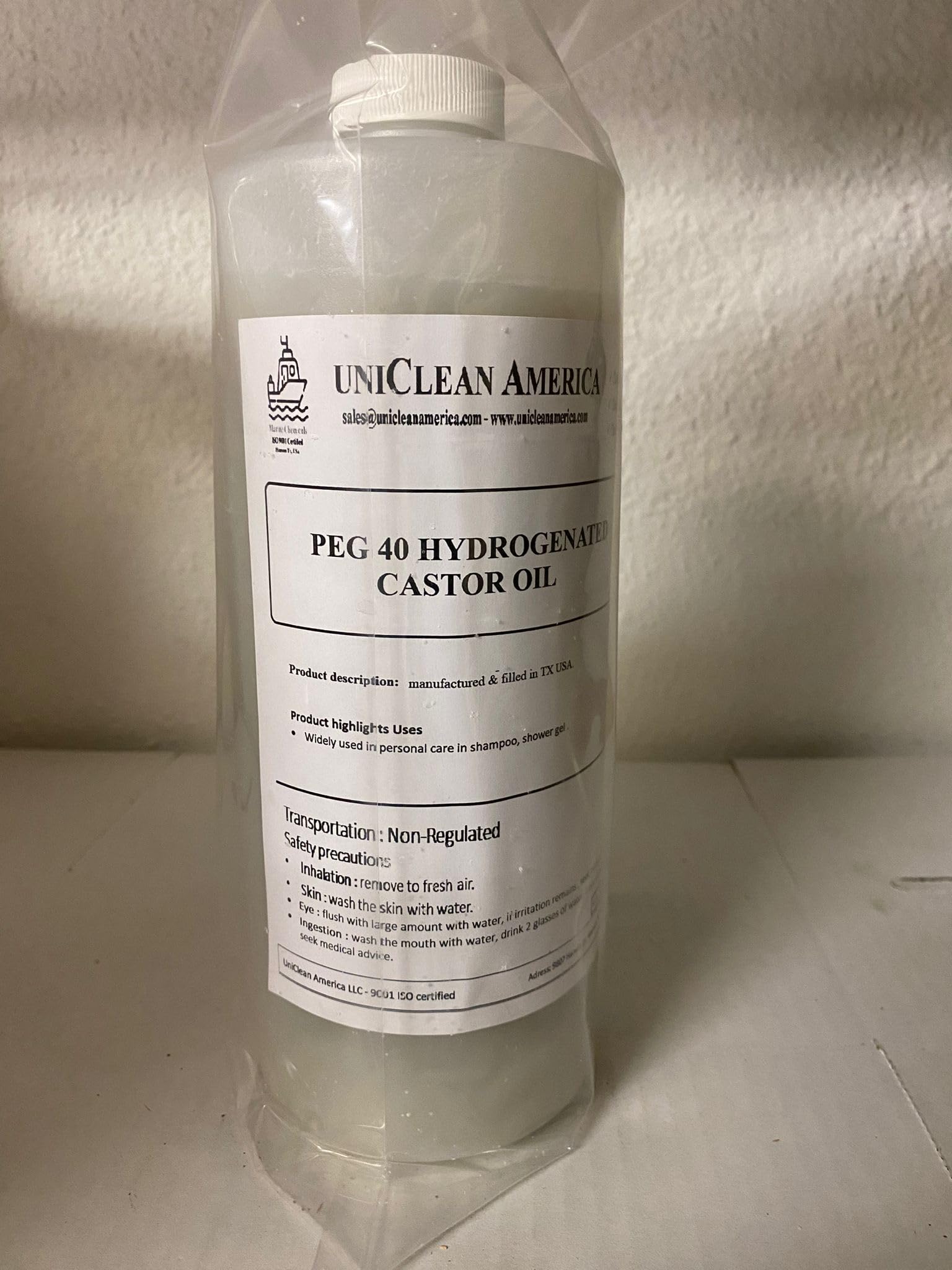PEG 40 - Hydrogenated Castol Oil surfactant 40 - UniClean America - Made in USA - Size: 2 Gallons