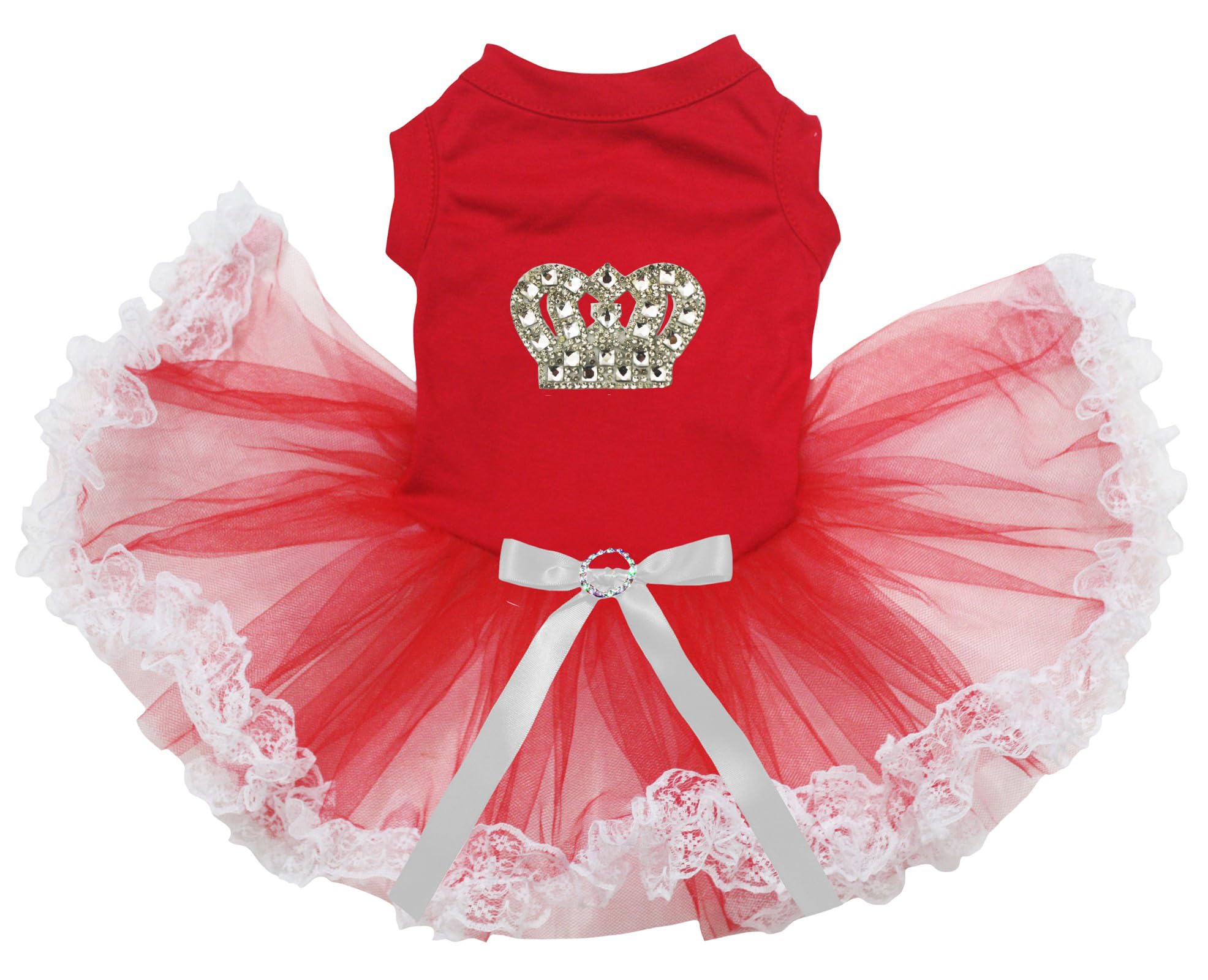 Robe pour chien rouge avec dentelle Gems Crown pour fêtes et photos de famille