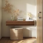 Floating Solid Wood Console Table, 32'' Wall Mounted Narrow Entryway Table with Storage Shelf, Modern Couch Shelves Small Entry Way Tables for Entryway, Front Hall, Hallway (Walnut, 31.5IN)