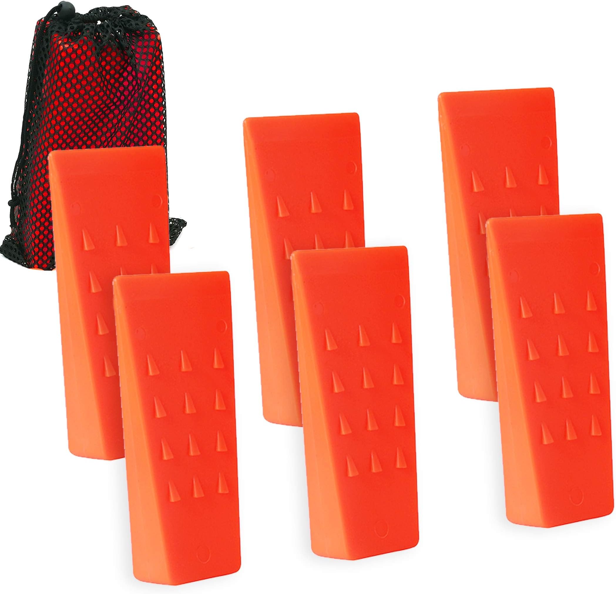 6 Pack Tree Felling Wedges with Spikes for Safe Tree Cutting – 5.5” Wedges with Storage Bag; 6 Felling Dogs to Guide Trees Stabilize and Safely to Ground for Loggers and Fallers