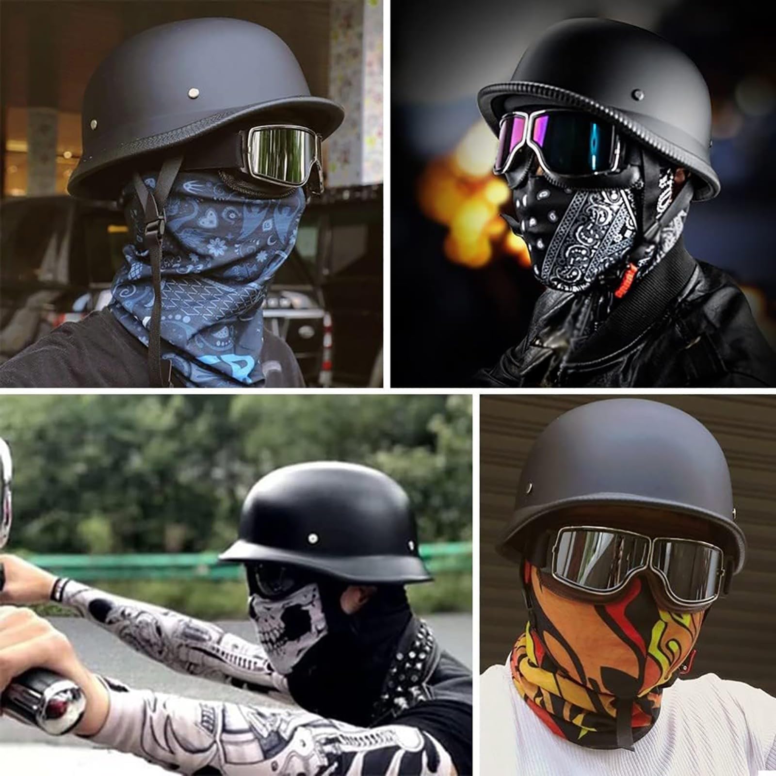 Kask motocyklowy w stylu vintage w niemieckim stylu (pół kasku), certyfikat DOT/ECE męski kask motocyklowy do cruiser, skutera, motoroweru, otwarty kask z okularami