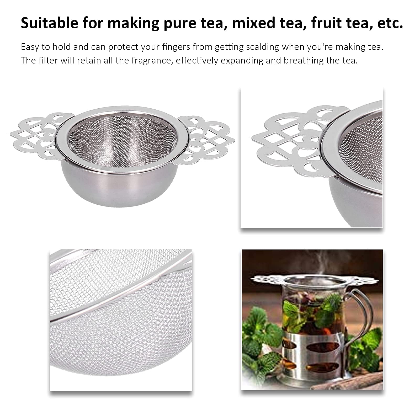 Filtre à Thé En Inox 304 Avec Bol Anti-gouttes – Poignée Couronne Dorée, Pour Mug Ou Théière - 7