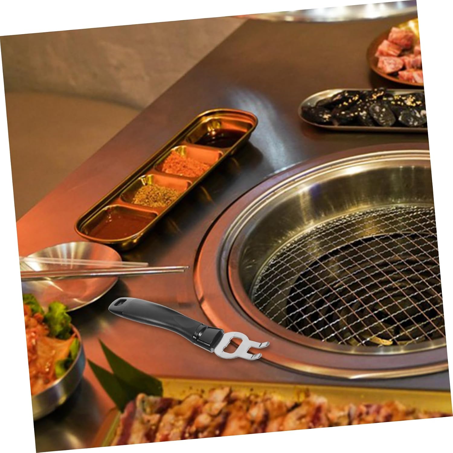 Stainless Steel Barbecue Tool Grate Grabber with Handle for Grilling